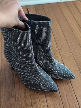 Embellished Grey Pointed Toe Ankle Boots